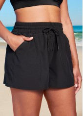Pocket High Waisted Black Quick Drying Beach Shorts | thumb picture 