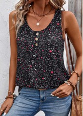 Black Button Ditsy Floral Print Sleeveless Tank Top | thumb picture 