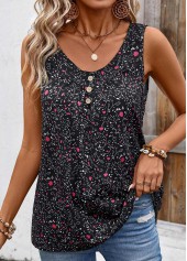 Black Button Ditsy Floral Print Sleeveless Tank Top | thumb picture 