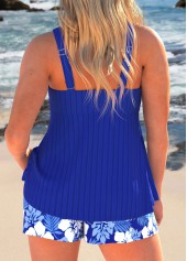 Plus Size Ruched Royal Blue Floral Print Tankini Set | thumb picture 