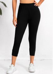 Black High Waisted Capri Elastic Waist Leggings | thumb picture 