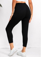 Black High Waisted Capri Elastic Waist Leggings | thumb picture 