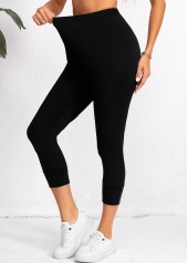 Black High Waisted Capri Elastic Waist Leggings