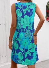 Blue Breathable Floral Print A Line Sleeveless Dress | thumb picture 