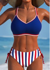 Lace Up Striped Navy Bikini Set