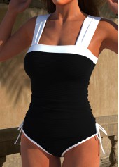 Contrast Binding Patchwork Black Tankini Set | thumb picture 