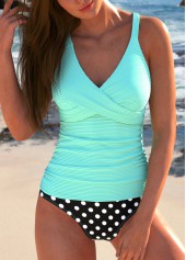 Criss Cross Polka Dot Cyan Tankini Set