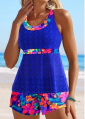 Lace Floral Print Royal Blue Tankini Set | thumb picture 