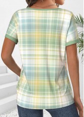 Light Green Ruched Plaid Short Sleeve T Shirt | thumb picture 