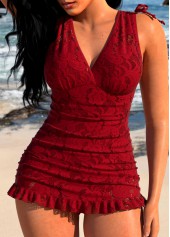 Lace Wine Red One Piece Swimdress
