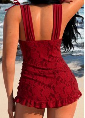 Lace Wine Red One Piece Swimdress | thumb picture 