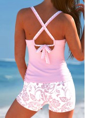Surplice Random Floral Print Pink Tankini Set | thumb picture 