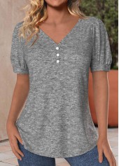 Light Grey Marl Button Short Sleeve T Shirt