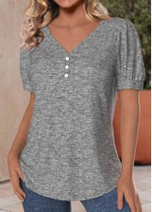 Light Grey Marl Button Short Sleeve T Shirt | thumb picture 