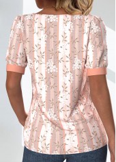 Light Pink Patchwork Floral Print Short Sleeve T Shirt