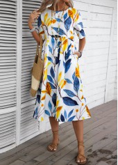 Blue Plants Print Half Sleeve Round Neck Dress | thumb picture 