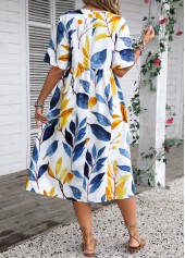Blue Plants Print Half Sleeve Round Neck Dress | thumb picture 