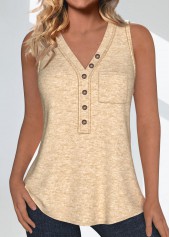 Light Camel Pocket Sleeveless V Neck Tank Top