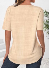 Light Camel Button Short Sleeve Split Neck Blouse | thumb picture 