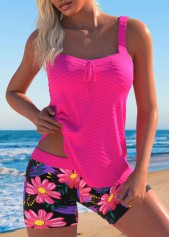 Jacquard Floral Print Hot Pink Tankini Set | thumb picture 