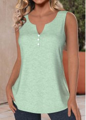 Mint Green Button Sleeveless Split Neck Tank Top | thumb picture 