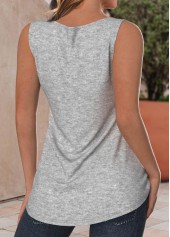 Light Grey Marl Button Sleeveless Split Neck Tank Top | thumb picture 