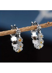 Silvery White Daisy Round Alloy Earrings | thumb picture 