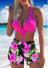 Bowknot Floral Print Hot Pink Bikini Set | thumb picture 