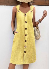 Light Yellow Breathable A Line Sleeveless V Neck Dress | thumb picture 
