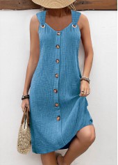 Dusty Blue Tummy Coverage Sleeveless V Neck Dress