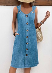 Dusty Blue Tummy Coverage Sleeveless V Neck Dress | thumb picture 