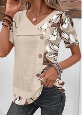 Plus Size Light Camel Patchwork Floral Print T Shirt | thumb picture 