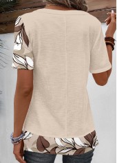 Plus Size Light Camel Patchwork Floral Print T Shirt | thumb picture 
