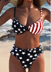 Frill American Flag Smocked Black Bikini Set