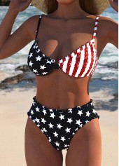 Frill American Flag Smocked Black Bikini Set | thumb picture 