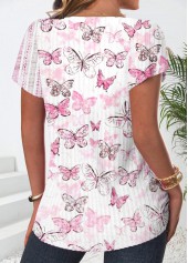 White Button Butterfly Print Short Sleeve T Shirt | thumb picture 