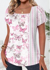 White Button Butterfly Print Short Sleeve T Shirt | thumb picture 