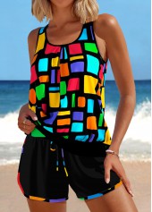 Patchwork Geometric Print Multi Color Tankini Set | thumb picture 