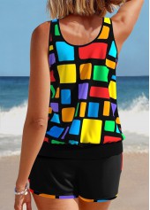 Patchwork Geometric Print Multi Color Tankini Set | thumb picture 