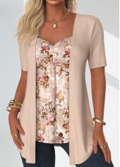 Skin Color Floral Print Fake Two Piece Twinset | thumb picture 