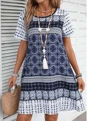 Blue Tribal Print A Line Short Sleeve Dress | thumb picture 