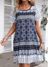 Blue Tribal Print A Line Short Sleeve Dress | thumb picture 