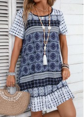 Blue Tribal Print A Line Short Sleeve Dress | thumb picture 