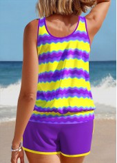 Patchwork Wave Pattern Print Purple Tankini Set | thumb picture 