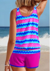 Patchwork Wave Pattern Print Hot Pink Tankini Set | thumb picture 