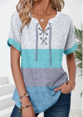 Mint Green Lace Up Short Sleeve T Shirt