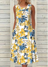 White Tummy Control Floral Print Sleeveless Round Neck Dress | thumb picture 