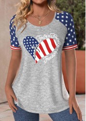 Light Grey Marl Patchwork Flag Print T Shirt