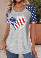 Light Grey Marl Patchwork Flag Print T Shirt | thumb picture 