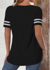 Black Patchwork Short Sleeve Round Neck T Shirt